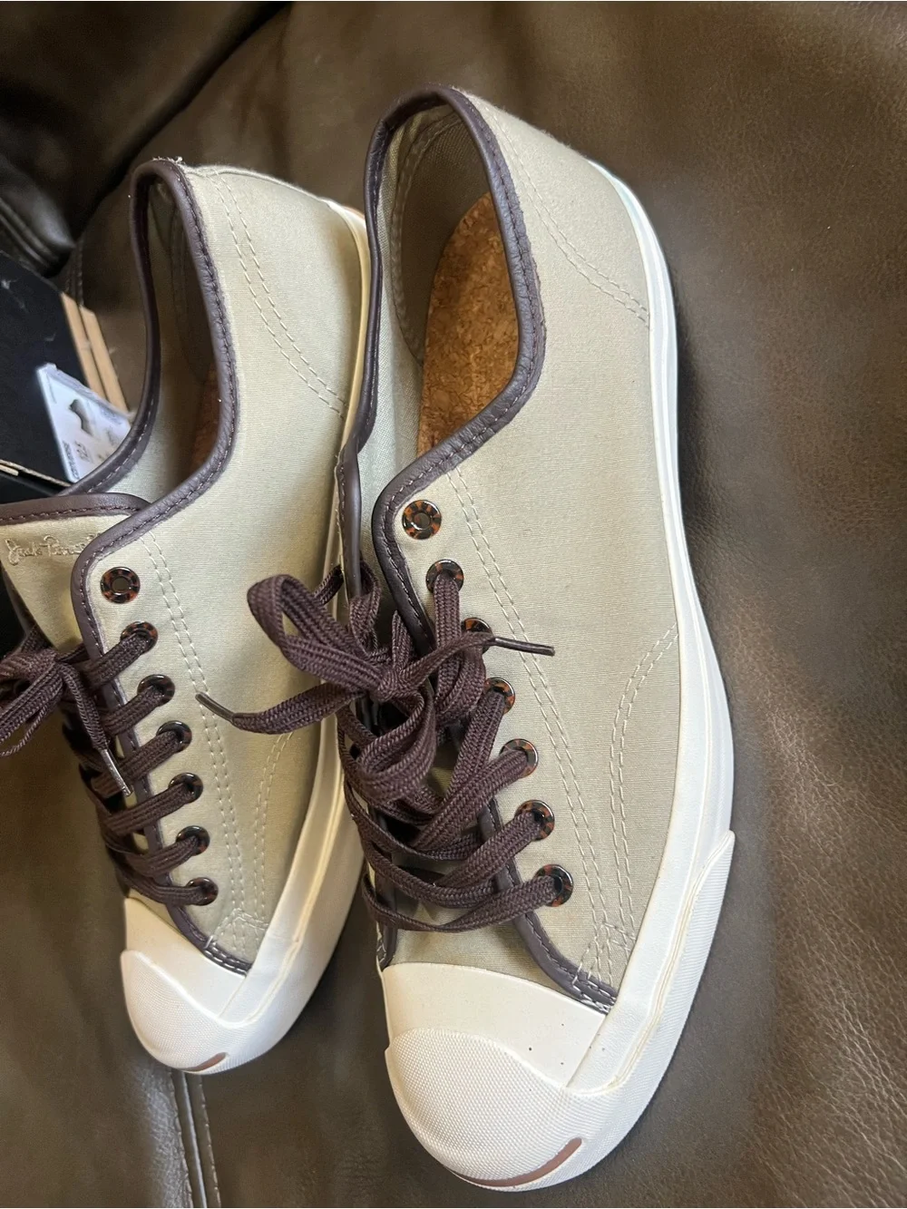 Converse Low Top Sneakers in Sage Green with Brown Trim - Picture 3 of 7